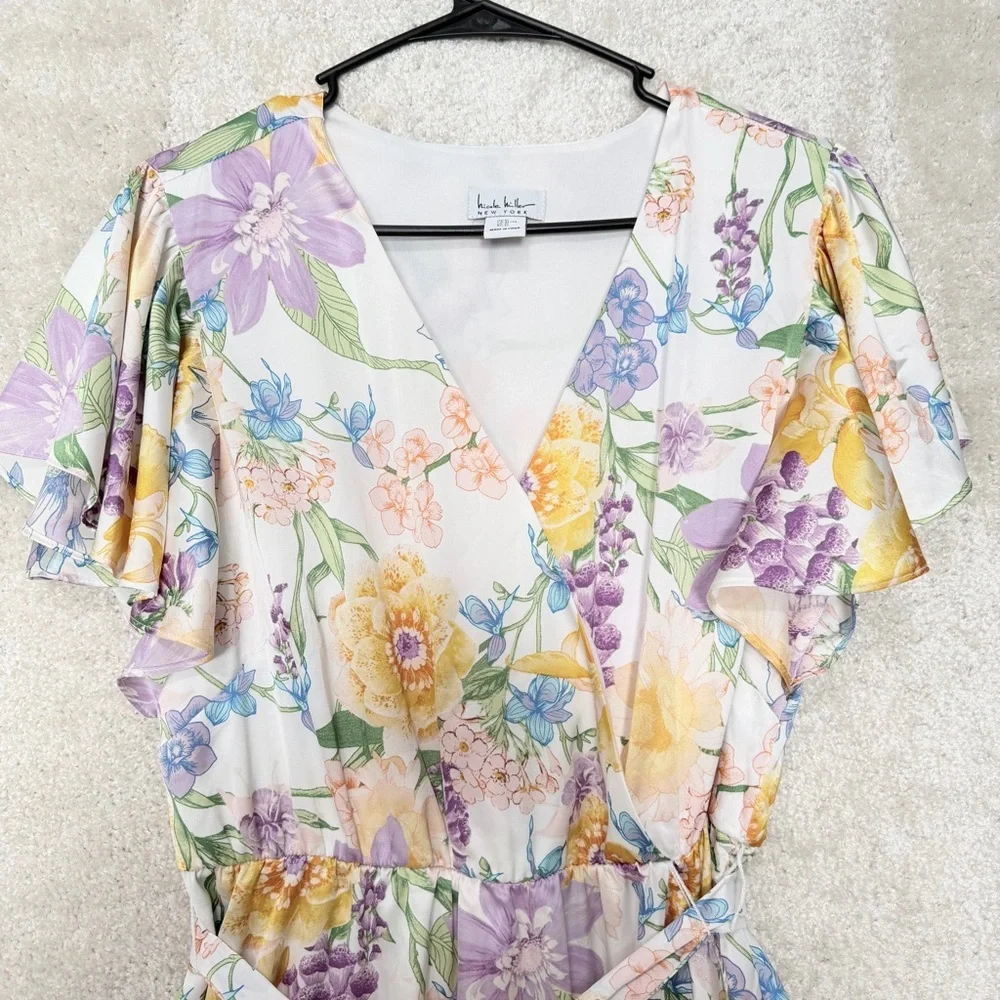 Nicole Miller Girls' Floral Wrap Dress in Yellow, Lavender & White